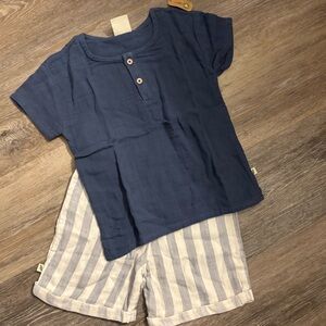 Kids Navy Top & Stripe Shorts Matching Set